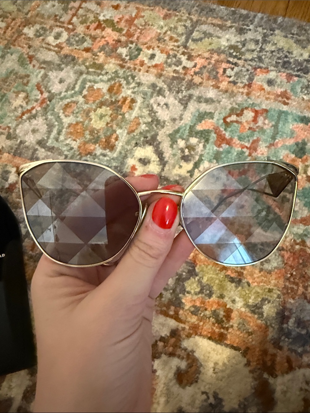 Prada Gold Metal Cat-Eye Sunglasses with Faceted Brown Lenses